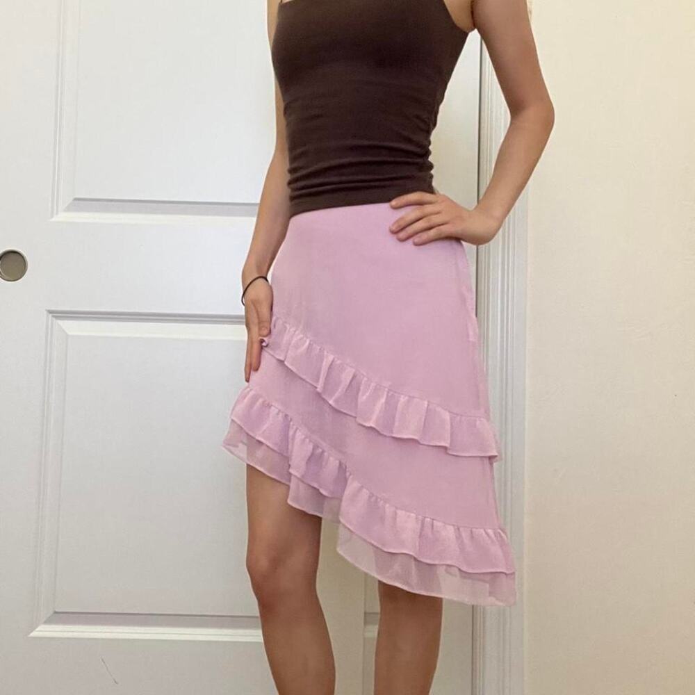 Bar III Light Pink Ruffle Asymmetrical Midi Skirt Coquette Fairy Size 00